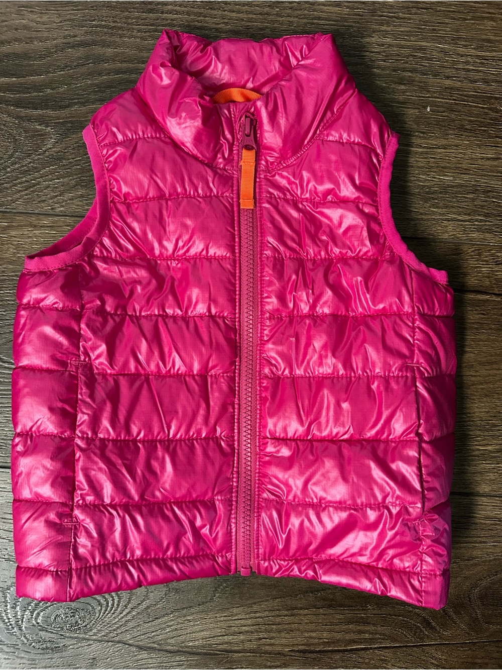 Primary Kids' Hot Pink Puffer Vest with Orange Zip Detail Size 3